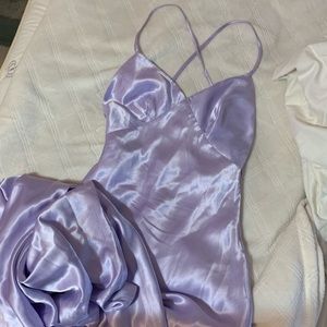 silky satin lavender floor length dress